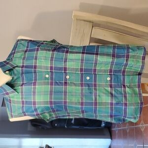 Ralph lauren Green and blue plaid silk sleeveless Blouse.